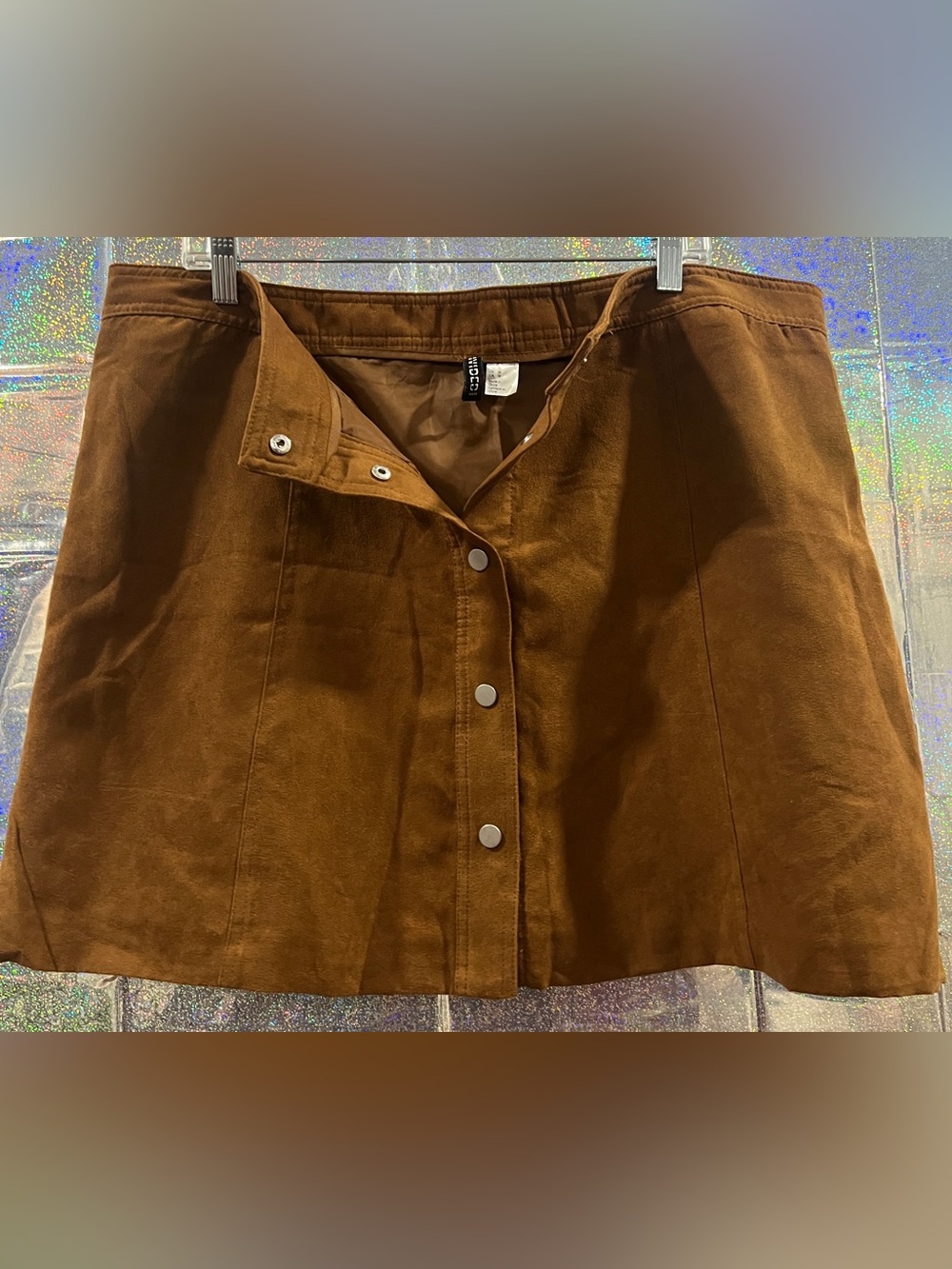 H&M Brown Faux Suede Mini Skirt Size 18 Button Front A Line Skirt